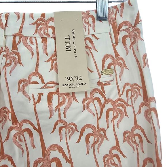 Scotch & Soda Womans size 30X32 Bell Slim Fit Chino Pants Orange Palm Trees NEW - Picture 4 of 8